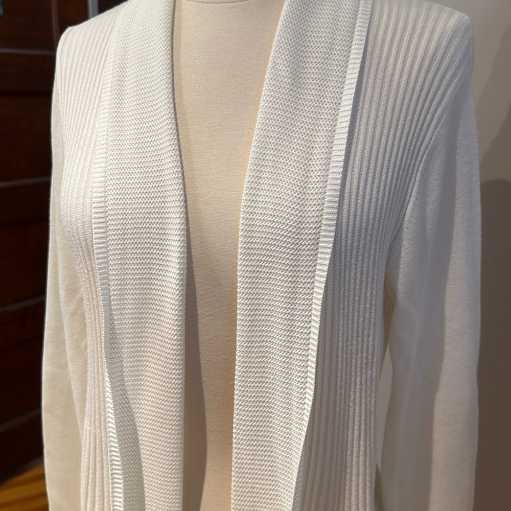 Women’s Open-Front Cream Ribbed Cardigan Sweater